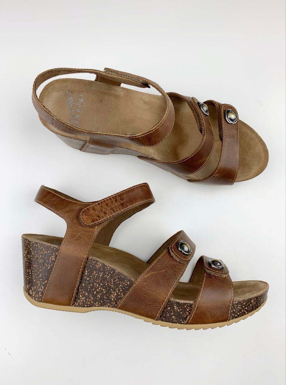 Dansko Savannah Wedge Sandals Brown Leather Strappy Comfort Women's 38 US 7.5 8